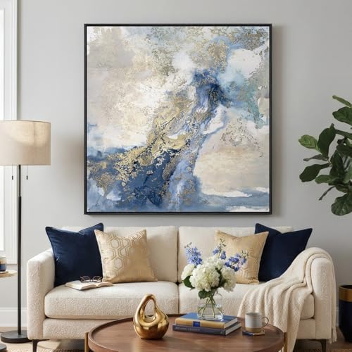 Extra Large Framed Blue Abstract Wall Art Decor for Living Room, 40x40 In - Image 5