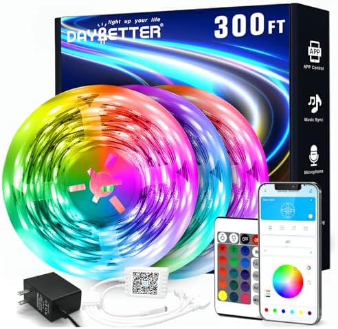 DAYBETTER Led Strip Lights 300 ft (3 Rolls of 100 ft) Color Changing Lights Strip for Bedroom, Desk, Indoor Room Bedroom Valentine Decor, with Remote and 24V Power Supply by DAYBETTER