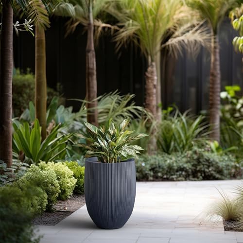 Kante Large Round Bullet Charcoal Concrete Planter 21.7" Tall, Outdoor - Image 3