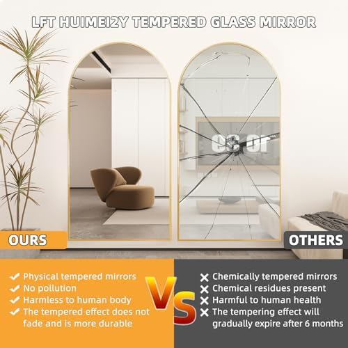 LFT HUIMEI2Y 76"x34" Arch Full Length Mirror, Gold Floor Mirror - Image 4