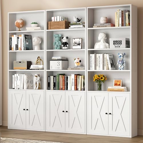 Shintenchi Bookshelf, Industrial Bookshelves and Bookcases with Doors Floor Standing 6 Shelf Display Storage Shelves 70.6 inches Tall Bookcase for Home Office, Living Room (White) - Image 2