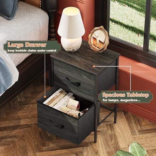 WLIVE Black Night Stand Set of 2, Small Dresser with 2 Drawers & Wooden Top, Nightstand with Fabric Bins, Bedside Table End Table for Bedroom, Closet, Entryway, College Dorm, Charcoal Black - Image 5