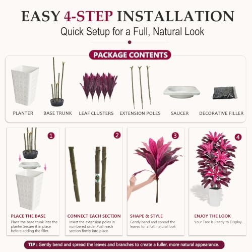 Artificial Dracaena Plant Fake Tree with Planter Faux Yucca Tall Fake Floor Plant, Artificial Trees for Home Bedroom Office Indoor Living Room Decoration (Purple, 6FT) - Image 6