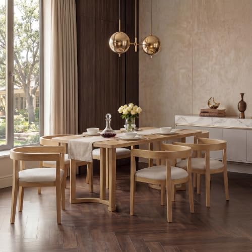 VilroCaz Acacia Wood 7 Piece Dining Table Set with 6 Upholstered Chairs - Image 2
