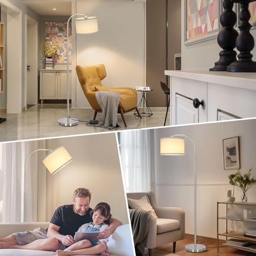 Arc Floor Lamp, Dimmable Floor Lamp for Living Room, Standing Lamp with Adjustable Drum Shade, Tall Pole Lamp for Bedroom Study Room Office, 9W 3000K LED Bulb Included - Image 6