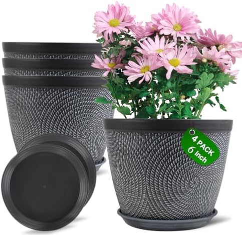 Quarut 4 Pack 6 Inch Flower Pots,Plastic Plant Pots with Drainage Hole&Tray by Quarut
