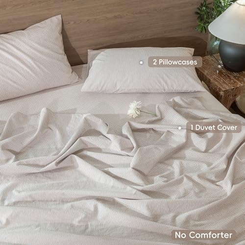 MooMee Striped Duvet Cover Set 100% Washed Cotton Linen Like - Image 2