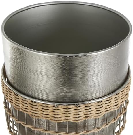 Deco 79 Metal Indoor Planter Textured Dome Large Planter Pot with Woven Rattan and Caged Rod Pedestal Base, Set of 3 Planters 30", 23", 18" H, Silver - Image 5