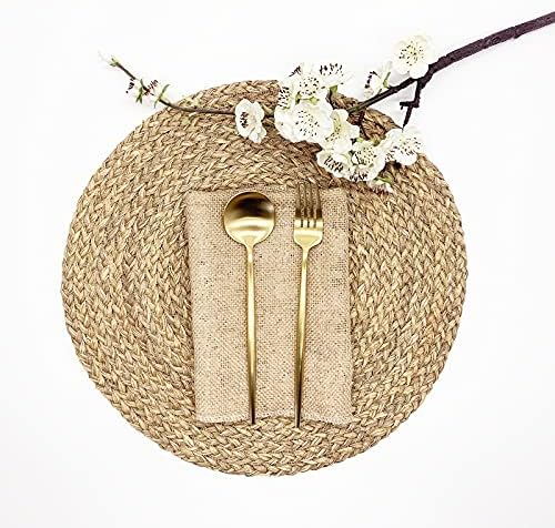 Woven Placemats for Dining Table Set of 2, 100% Natural Straw, Rustic Round Placemats Farmhouse Table Mats Rattan Wicker Placemats Hand Braided Place Mats for Indoor Outdoor, 14.17“ - Image 6