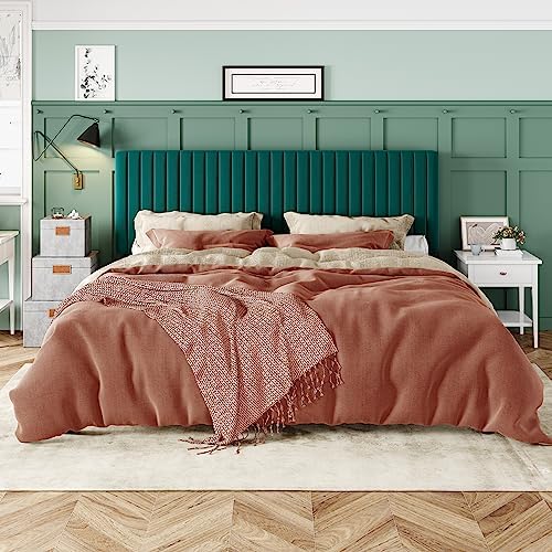 Allewie King Bed Frame, Velvet Upholstered Platform Bed with Adjustable Vertical Channel Tufted Headboard, Mattress Foundation with Strong Wooden Slats, Box Spring Optional, Easy Assembly, Teal - Image 3