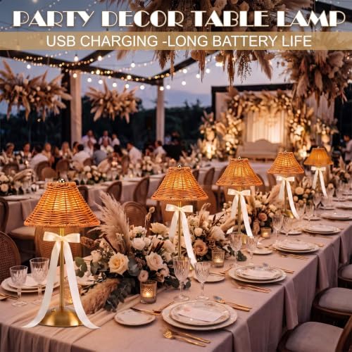 6 Pack Rattan Wicker Cordless Table Lamps LED for Wedding Party - Image 3