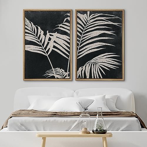 SIGNWIN Framed Canvas Print Wall Art Palm Leaf Print, Minimalist Wall Art, Black White Wall Art Prints for Living Room, Bedroom, Office - 24"" x36 x2 Natural - Image 2