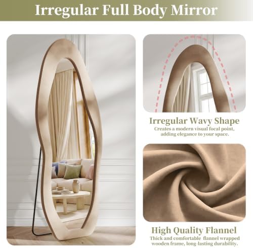 Koonmi Full Length Mirror 71"x30", Irregular Flannel Floor Mirrors - Image 2