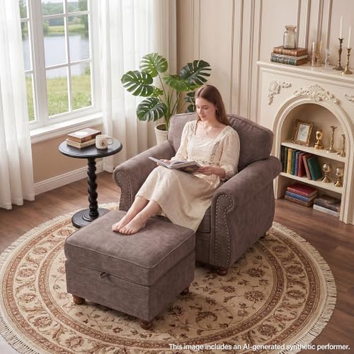 Traditional Oversized Accent Reading Chair, 41.3", Chenille, Brwon - Image 6