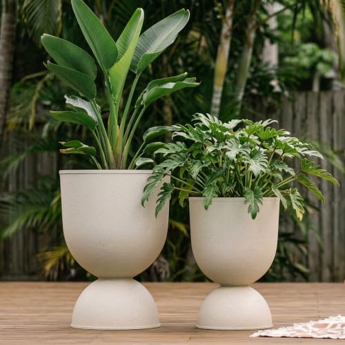 KOL Plastic Planters, Beige Urn Planters 2 Pack, 18 Inch+23 Inch by KOL