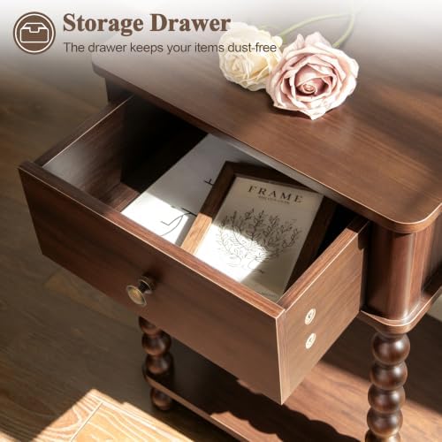 AWASEN Walnut Nightstand, Small End Table with Storage for Living Room - Image 7