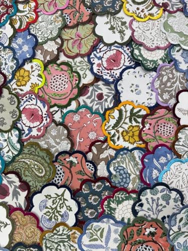 Ridhi 10-Pcs Mix 100% Cotton Hand Block Print Drink Coasters 5" in Scallop - Image 3