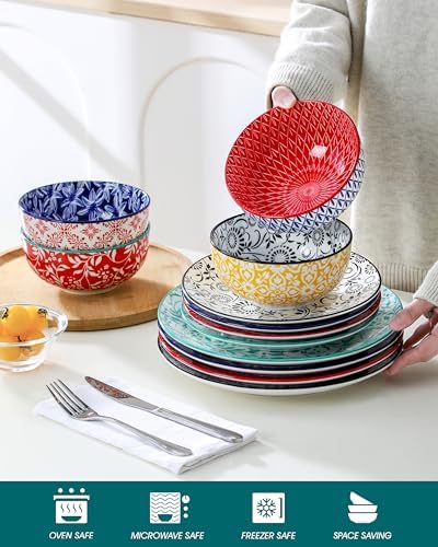 vancasso SELENE Plates and Bowls Set for 4, 12 Pieces Dinnerware Sets, Mircowave and Dishwasher Safe Dishes Set, Porcelain Muted Dinnerware - Image 3