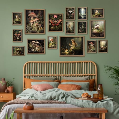 ANERZA 16 PCS Framed Dark Cottagecore Wall Art Decor, Cottage Core Wall Prints for Bedroom, Gallery Wall Frame Set, Fairycore Posters for Living Room Aesthetic, Nature Forest Mushroom Dorm Home Decor - Image 7