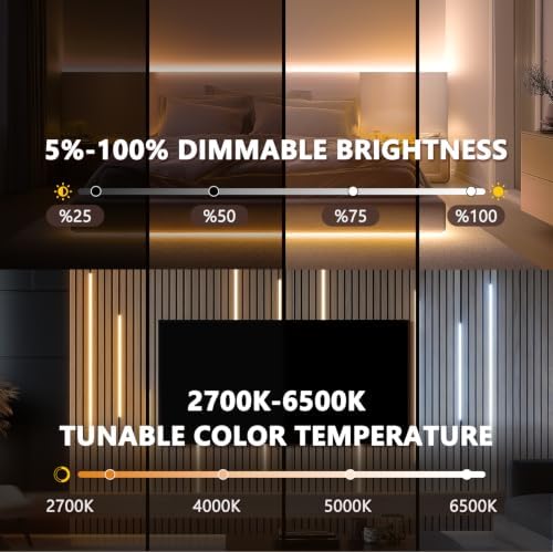 V4light 16.4ft Silicone LED Light Strip CRI90 Dot-Free Wood Slat Wall Light - Image 3