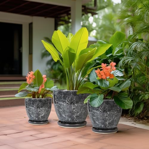 Ceramic Pots for Plant, 10+8+6 Inch Modern Flower Pot Indoor, Grey - Image 5