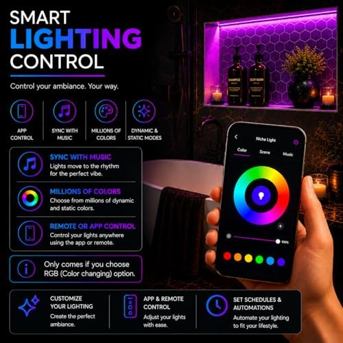 Waterproof Shower Niche Lighting Kit with Custom LED Tile Edge Light – Silicone Encapsulated RGB/White Accent Lighting – App-Controlled Niche LED Light Kit for Modern Bathroom Renovations - Image 6
