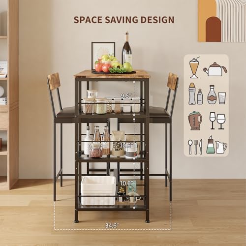 GarveeHome Bar Height Dining Table Set for 2, Space-Saving Pub Table - Image 2