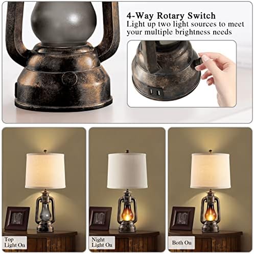 Farmhouse Lantern Table Lamps for Living Room Set of 2 with USB C+A - Image 4