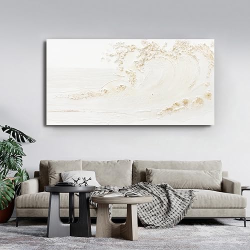 Canvas Wall Art Decor Modern Wall Art Pictures for Living Room Canvas Art Wall Decor Modern White Wall Art Prints Silent Waves Large White Artwork for Walls Bedroom Office Kitchen Wall Decor 24" X 48" - Image 6
