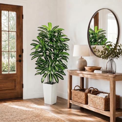 Artificial Dracaena Tree 5FT / White Planter, Tall Plants Indoor - Image 4