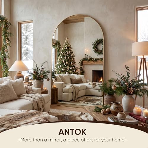 Antok 86" x46” Arched Full Length Mirror, Floor Mirror with Stand, Gold - Image 3
