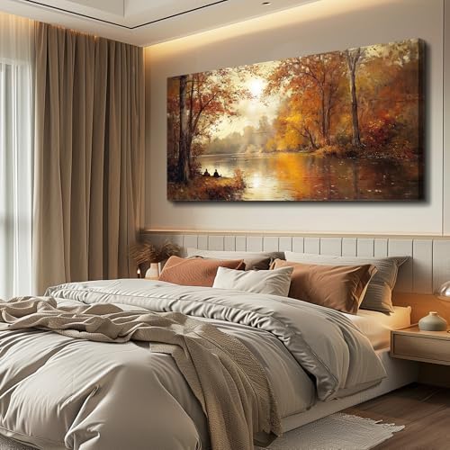 FUHAIHUA Canvas Wall Art For Living Room Large Wall Decor For Bedroom Aesthetics Office Wall Decoration Saffron Yellow Tree Landscape Painting Forest Picture Artwork Ready To Hang Home Decor 24"X48" - Image 6