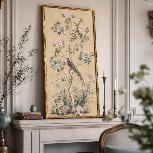 InSimSea Gold Bamboo Framed Wall Art,Chinoiserie Botanical Prints,20x40In - Image 6