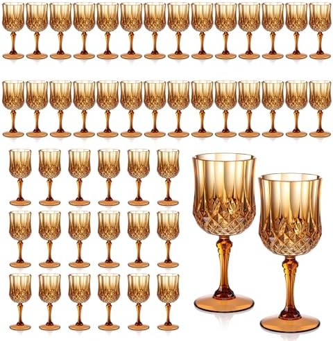 XUWAIDSGN 48 Pcs 7oz Plastic Vintage Wine Glasses Drinking Glasses Unbreakable Wedding Glassware Crystal Water Goblets Reusable Drinkware Vintage Champagne Flutes (48, Brown) by XUWAIDSGN