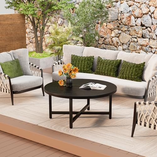 Round Coffee Table, 31.5" Black Coffee Table, Coffee Tables for Living Room - Image 6