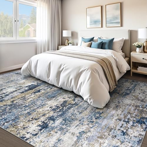 pmtsns Area Rugs 10x14 Living Room: Washable Rug Modern Abstract Neutral Soft Non-Slip Low-Pile Indoor Large Carpet for Bedroom Dining Room Playroom Home Office (Blue Grey Brown, 10'x14') - Image 5