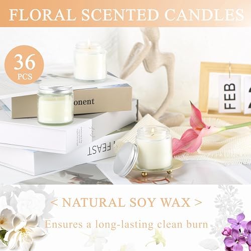 ACITHGL 36 Pcs 4oz Mini Mason Jar Candles Small Scented Candles Bulk Aromatherapy Ideal Souvenir Favors for Wedding Birthday Party (Vanilla, Lilac, Gardenia, Silver) - Image 4