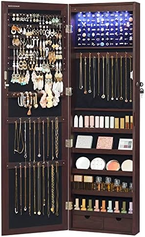 SONGMICS 6 LEDs Mirror Jewelry Cabinet, 47.2-Inch Tall, Lockable by SONGMICSbySONGMICSHOME