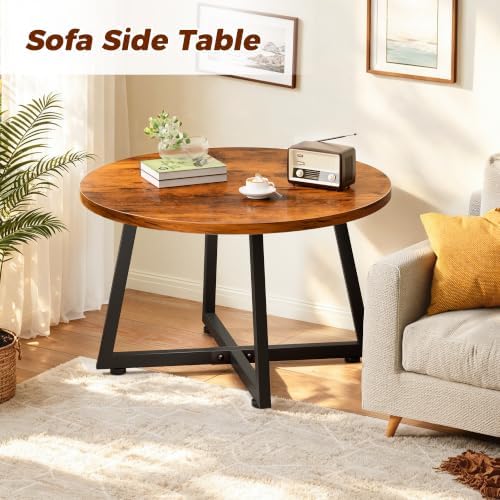 Coffee Table, 23.6" Round Coffee Tables for Living Room, Brown Coffee Table - Image 5