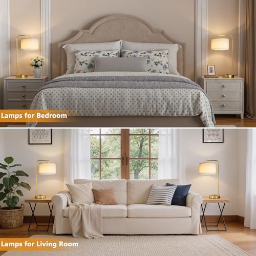 Gold Bedside Lamps Set of 2, Fully Dimmable Lamps for Night Stands, USB A+C - Image 5