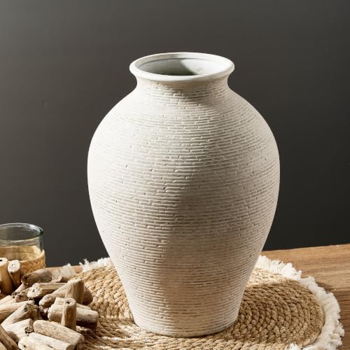 Vanselia Ceramic Flower Vase Home Decor - Large Tall Farmhouse Table Vases Rustic Vintage Living Room Kitchen Bedroom Decorations for House Book Shelf Office Coffee Desk Dining Fireplace (13.8" Retro) - Image 2