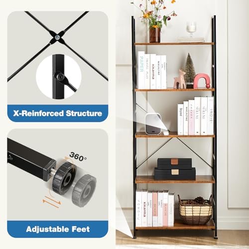 DUMOS 5 Tiers Bookshelf, Classical Modern Book Shelf Bookcase - Image 5