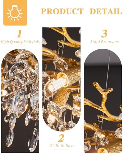 Modern Tree Branch Chandelier, 16 Lights Rectangular 59" Crystal Gold Chandeliers for Kitchen Island Dining Room Living Room - Image 4