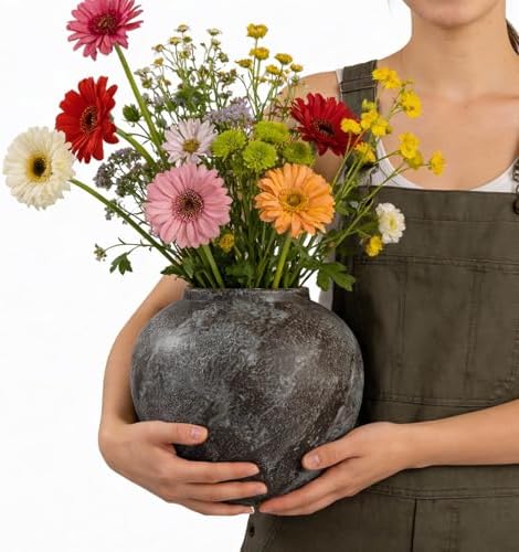 Rustic Ceramic Vintage Farmhouse Vase for Decor (Large Brush Black) - Image 4