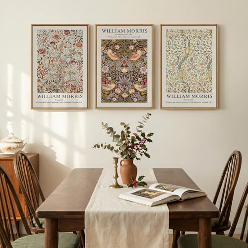 Large Framed William Morris Strawberry Thief Canvas Wall Art, Set of 3 - Image 4
