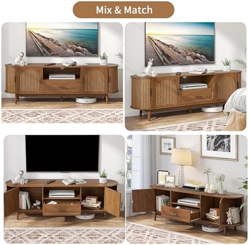 70" Fluted TV Stand for Tvs up to 80" Entertainment Center with Storage - Image 6