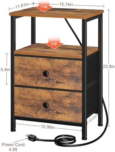 LOAKEKEL Night Stand, Small Nightstand with Charging Station - Image 3