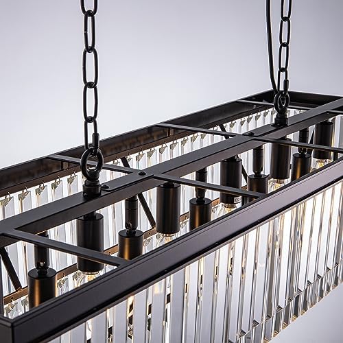 Wellmet Black Crystal Chandelier 40 inch for Dining Room, 11-Light Modern Linear Chandelier Ceiling Hanging, Farmhouse Chandeliers Light Fixture for Living Room, Dining Table, Bedroom, Kitchen Island - Image 4