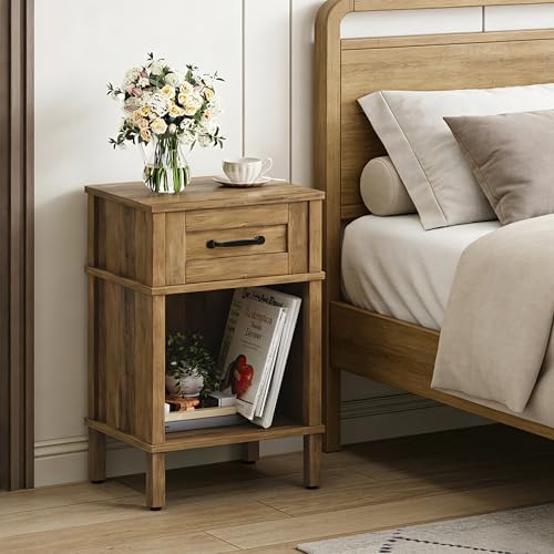 Small Brown Night Stand,Rustic End Table,Wood Nightstand with Drawer by Unknown