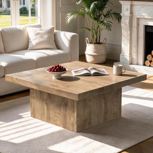 Square Coffee Table,Wooden Living Room Table,Center Table with a Large Tabletop,35.4" x 35.4",for Small Spaces, Apartments, Living Rooms, Vintage Brown by MILEFA
